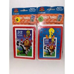 Vintage 1997 Looney Tunes Sylvester Tweety Magnetic Greeting Card USPS Stamp Set